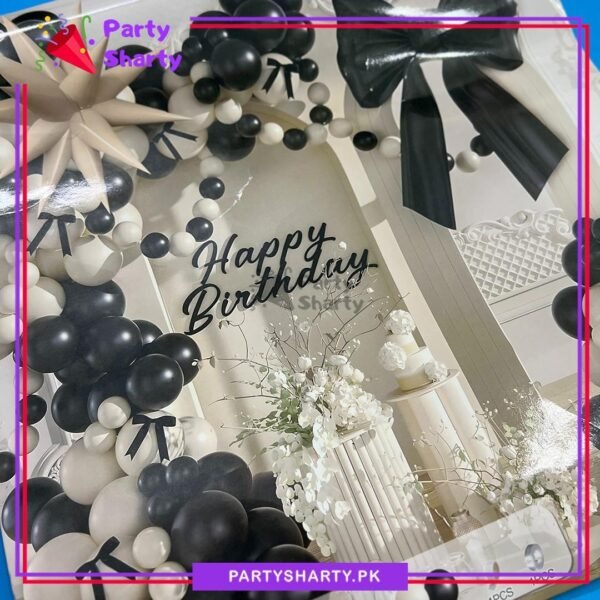 100pcs Black & Sand White Balloons with Black Bow Garland Set For Party Decoration & Celebration