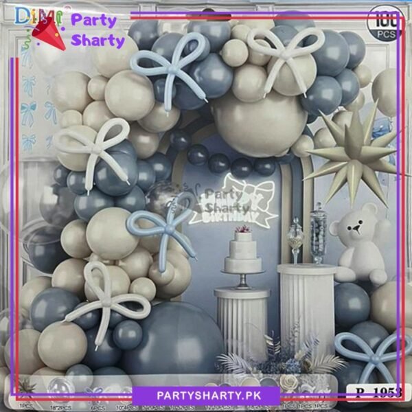 100pcs Lake Blue & Sand White Balloons Garland Theme Set For Bow Themed Party Decoration & Celebration