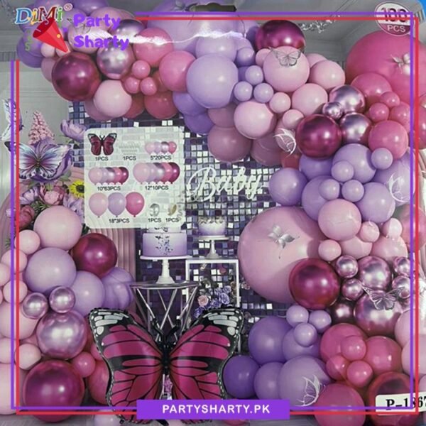 100pcs Baby Pink, Dark Pink & Pastel Purple Butterfly Theme Balloon Garland kit For Butterfly Theme Party Decoration