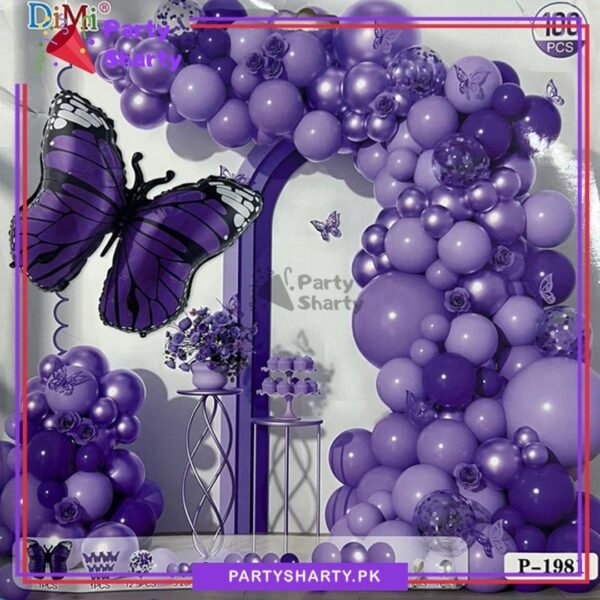 100pcs Dark Purple & Pastel Purple with Butterfly Theme Balloon Garland kit For Butterfly Theme Party Decoration