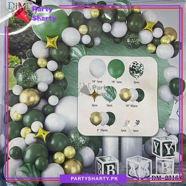 100pcs White, Olive Green & Golden Metallic Balloons Garland Kit for Theme Party Decorations