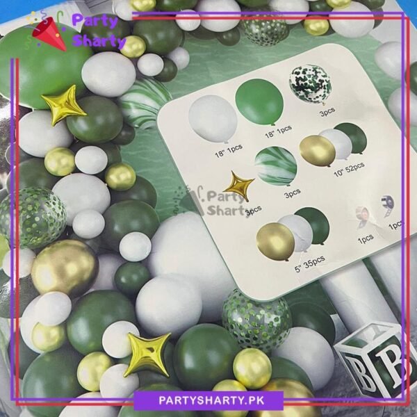 100pcs White, Olive Green & Golden Metallic Balloons Garland Kit for Theme Party Decorations