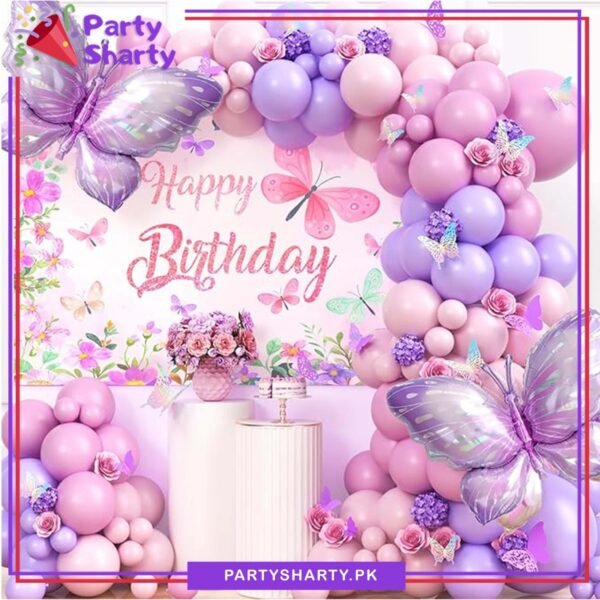 100pcs Baby Pink & Pastel Purple Butterfly Theme Balloon Garland For Birthday Decoration and Party Celebrations