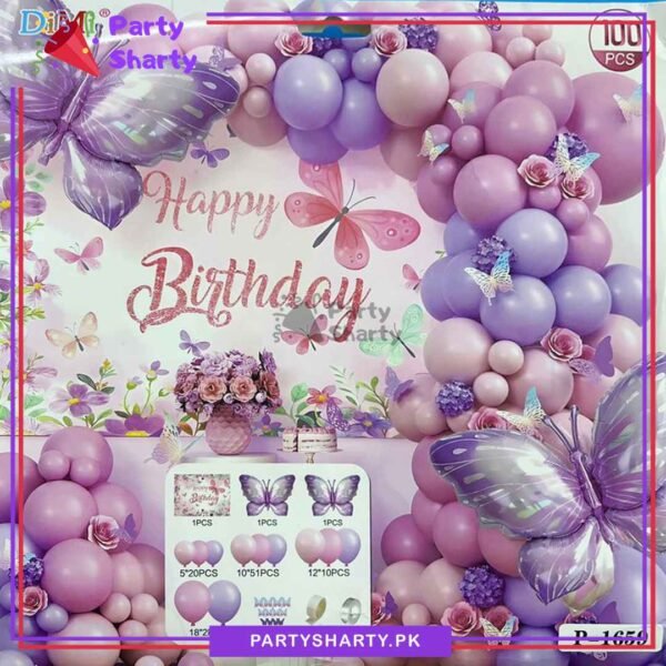 100pcs Baby Pink & Pastel Purple Butterfly Theme Balloon Garland For Birthday Decoration and Party Celebrations