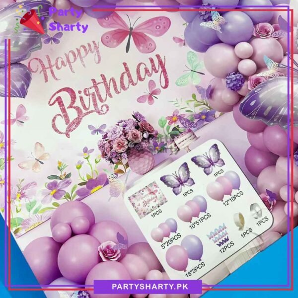 100pcs Baby Pink & Pastel Purple Butterfly Theme Balloon Garland For Birthday Decoration and Party Celebrations