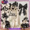 100pcs Black & Sand White Balloons with Black Bow Garland Set For Party Decoration & Celebration