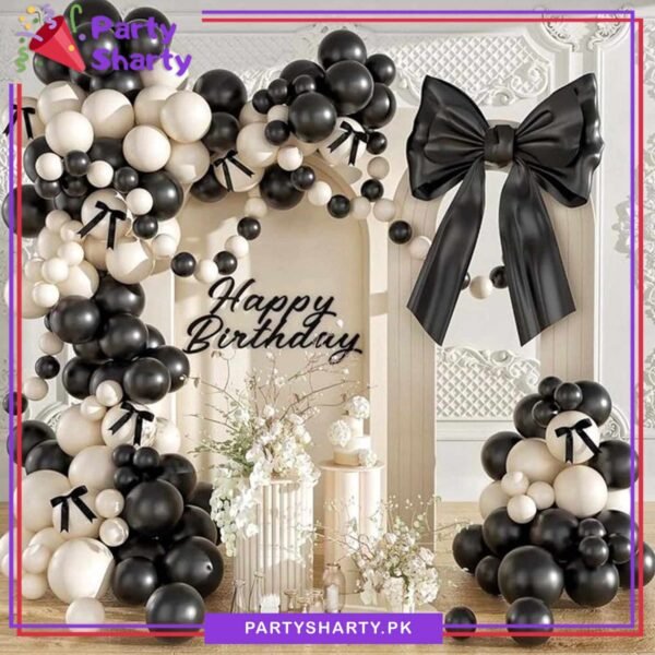 100pcs Black & Sand White Balloons with Black Bow Garland Set For Party Decoration & Celebration