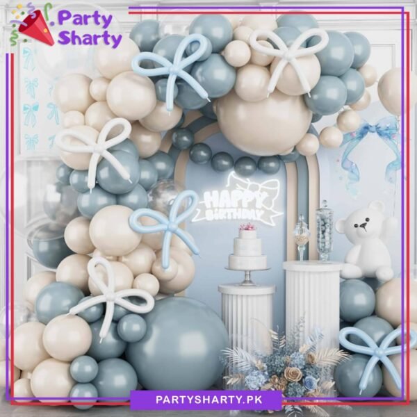 100pcs Lake Blue & Sand White Balloons Garland Theme Set For Bow Themed Party Decoration & Celebration