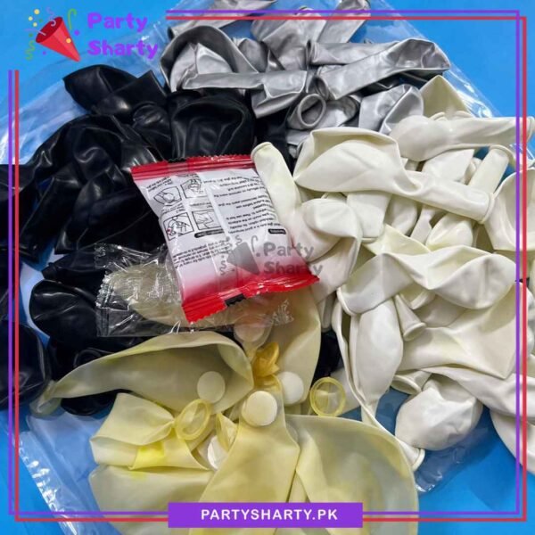 100pcs Metallic Silver, White & Black Balloon Garland Arch Kit For Party Event Decoration