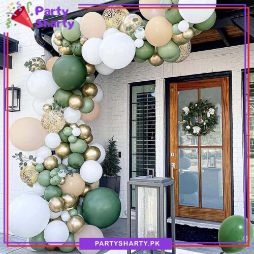 100pcs Olive Green, White, Metallic Golden & Apricot Balloon Garland Arch Kit For Decoration
