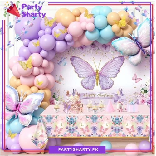 100pcs Pastel Multi Butterfly Theme Balloon Garland For Birthday Decoration and Party Celebrations