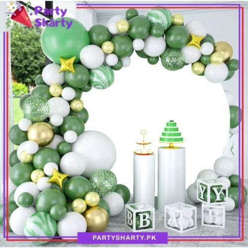 100pcs White, Olive Green & Golden Metallic Balloons Garland Kit for Theme Party Decorations