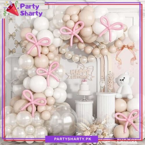 100pcs Pearl White, White & Apricot Balloons Garland Set For Bow Themed Party Decoration & Celebration