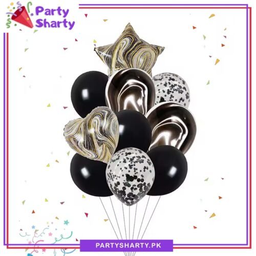 10pcs/set Black Marble Print Star & Heart Foil with Latex Balloons For Birthday Party Decoration