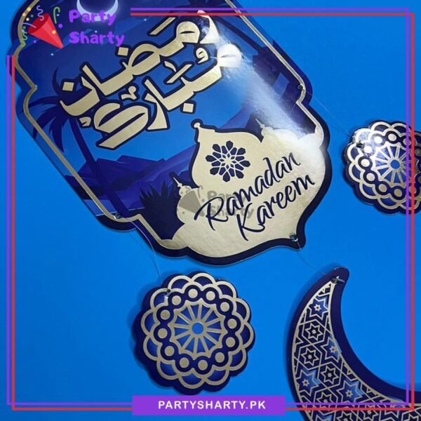 18inches Blue Ramadan Mubarak / Kareem with Crescent Design Cardboard Cutout Hanging For Ramadan Decoration