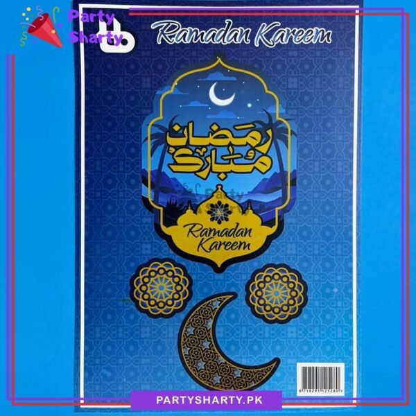 18inches Blue Ramadan Mubarak / Kareem with Crescent Design Cardboard Cutout Hanging For Ramadan Decoration
