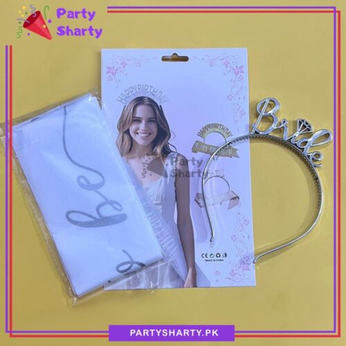 2pcs/Set Bride Plastic Hair Band with Bride to be Sash For Bridal Shower Party Celebration - Silver