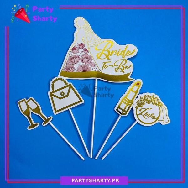 5pcs/set Golden Bride to be Foil Printed Cake Topper For Bridal Shower Celebration & Decoration