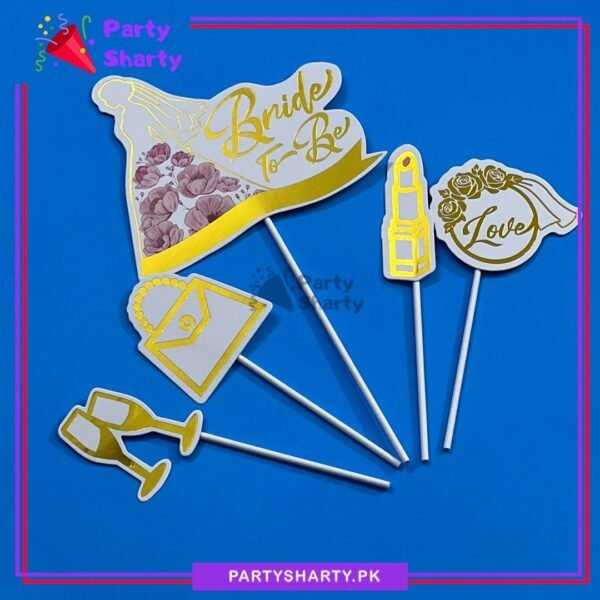 5pcs/set Golden Bride to be Foil Printed Cake Topper For Bridal Shower Celebration & Decoration