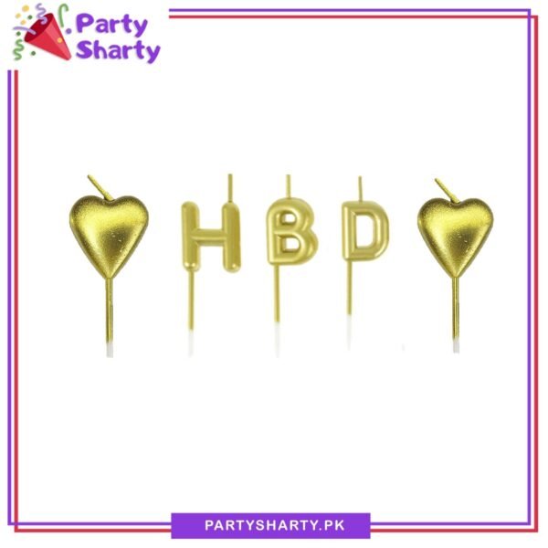 5pcs/set HBD Alphabet With Heart Shaped Candles Cake / Cupcake Toppers Creative Birthday Cake Decoration
