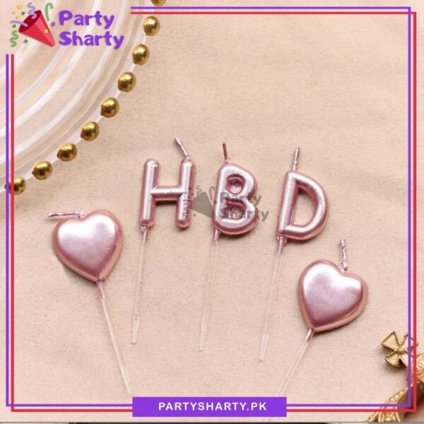5pcs/set HBD Alphabet With Heart Shaped Candles Cake / Cupcake Toppers Creative Birthday Cake Decoration
