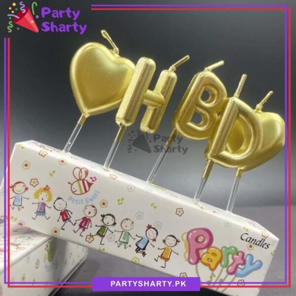 5pcs/set HBD Alphabet With Heart Shaped Candles Cake / Cupcake Toppers Creative Birthday Cake Decoration