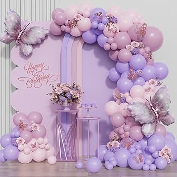100pcs Baby Pink, Lilac, Metallic Pink & Purple with Butterfly Foil Balloons Garland Set For Butterfly Themed Party Decoration & Celebration