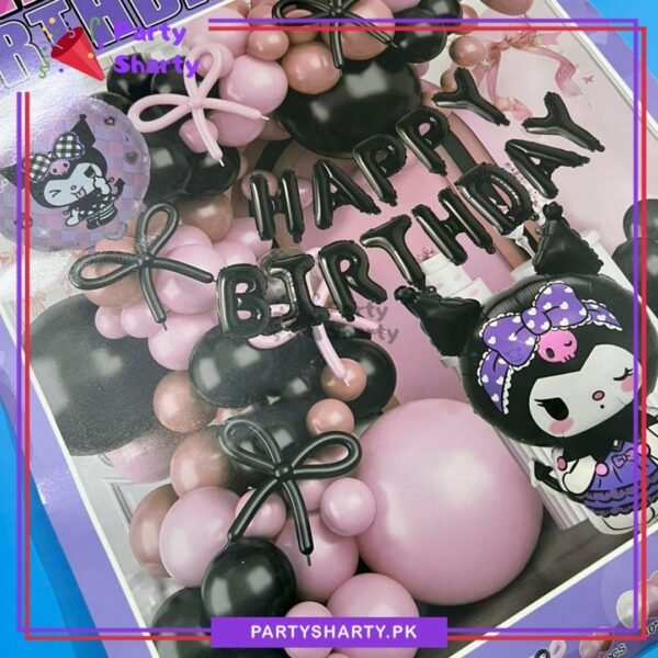 65pcs Pink & Black Happy Birthday Kuromi Sanrio Theme Set For Birthday Party Decoration & Celebration