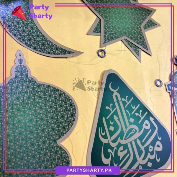 6pcs/Set Green Ramadan Mubarak Lantern, Moon & Stars Hanging For Ramadan Kareem Decoration