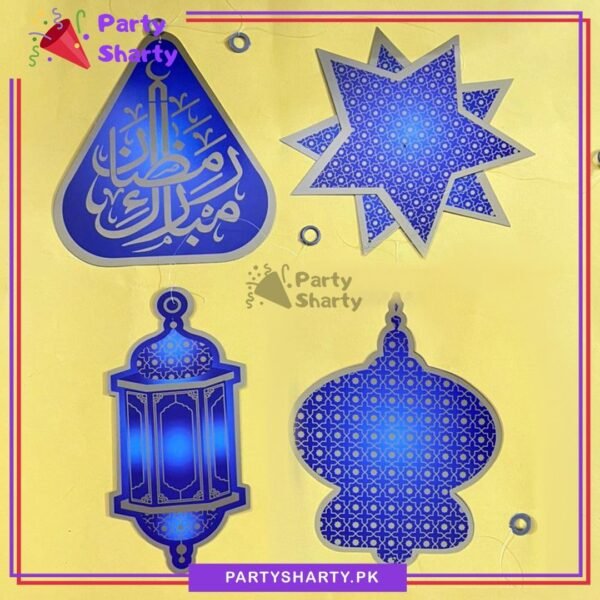 6pcs/Set Blue Ramadan Mubarak Lantern, Moon & Stars Hanging For Ramadan Kareem Decoration
