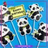 6pcs/set Panda Theme Happy Birthday Cake Toppers For Cake Decoration