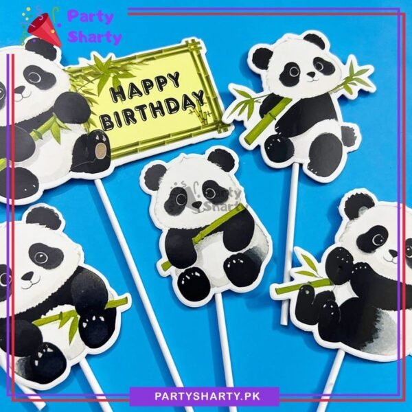 6pcs/set Panda Theme Happy Birthday Cake Toppers For Cake Decoration
