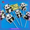 6pcs/set Panda Theme Happy Birthday Cake Toppers For Cake Decoration