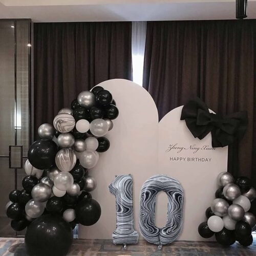 9pcs/set Black Marble Print Stars Foil with Balloons For Birthday Party Decoration