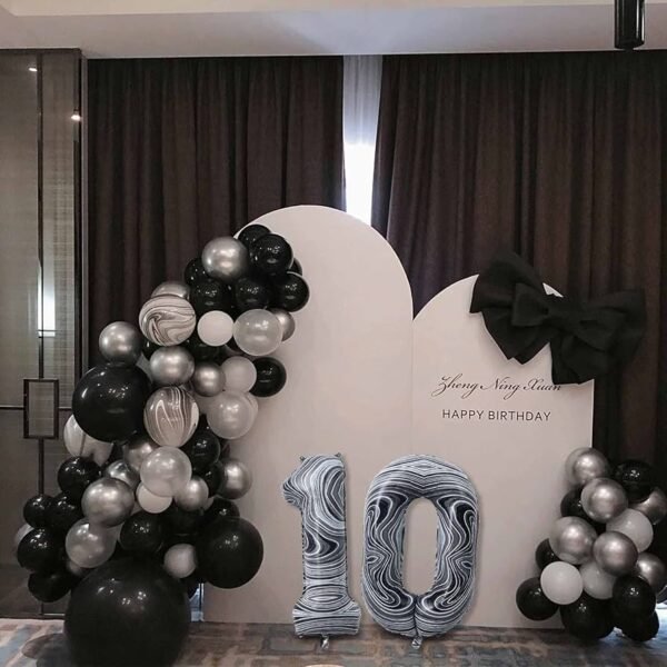 9pcs/set Black Marble Print Stars Foil with Balloons For Birthday Party Decoration