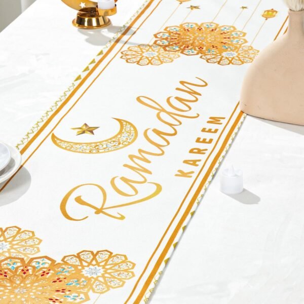 140x50cms Golden & White Eid Mubarak Table Runner For Eid Decoration & Celebration