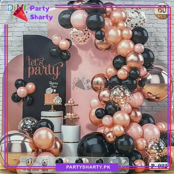 80pcs Rose Gold, Black with Metallic Rose Gold Balloons Garland Arch Kit For Party Decoration & Celebration