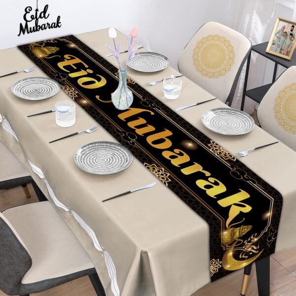 180x35cms Golden & White Eid Mubarak Table Runner For Eid Decoration & Celebration