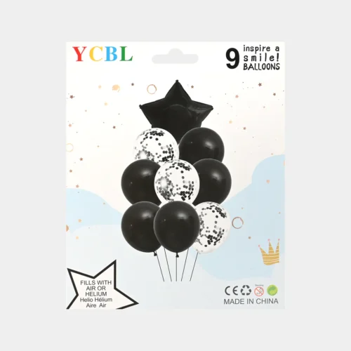 BPE_7194_8064fa37-8428-4a26-b3f4-99b12c9a38ed 9pcs/set Black Mosque Shape Foil with Balloons Set For EID Milan Party Decoration