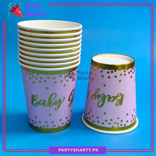 Baby Girl Golden Foil Printed Theme Birthday Party Paper Cups / Glass For Themed Based Party Supplies
