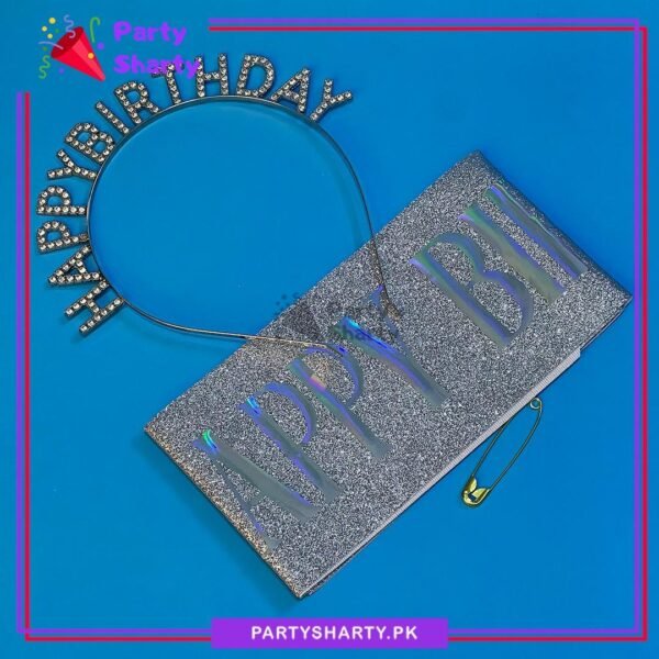 Mini Crown Birthday Girl Shiny Plastic Rhinestones Hairband With Sash for Birthday Event & Celebration