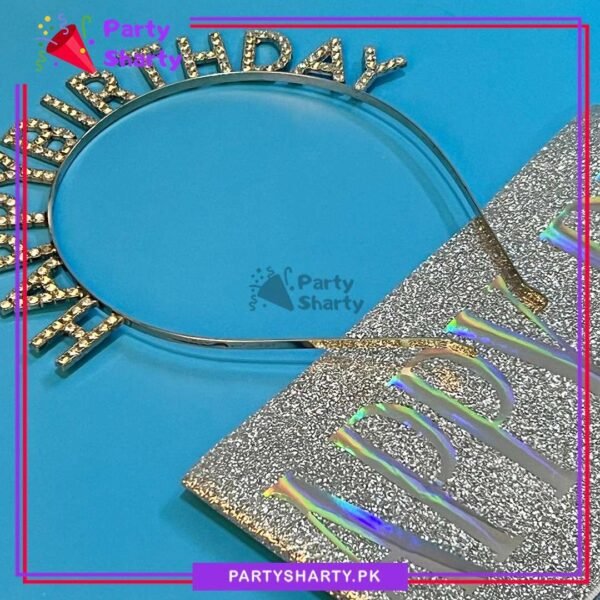 Mini Crown Birthday Girl Shiny Plastic Rhinestones Hairband With Sash for Birthday Event & Celebration