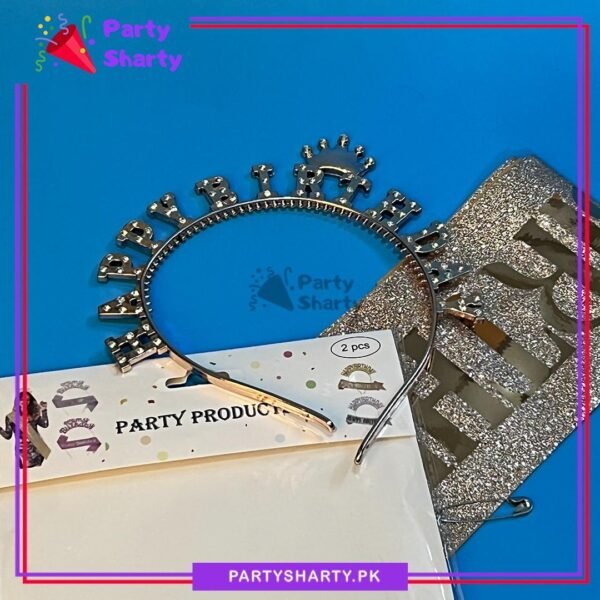 Mini Crown Birthday Girl Shiny Plastic Rhinestones Hairband With Sash for Birthday Event & Celebration