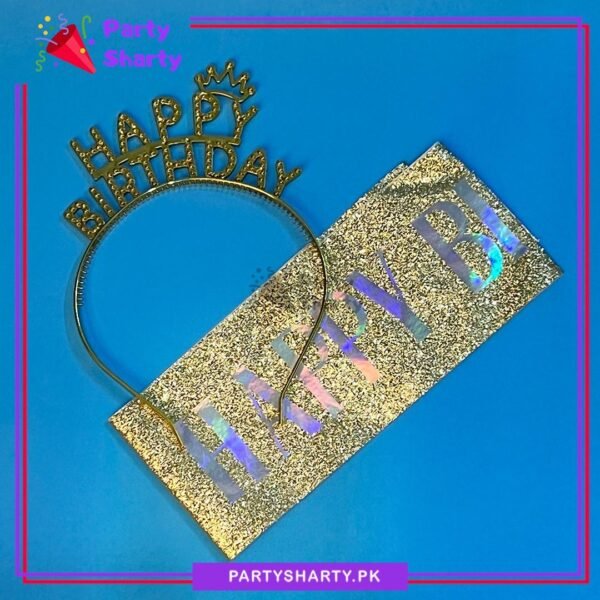 Mini Crown Birthday Girl Shiny Plastic Rhinestones Hairband With Sash for Birthday Event & Celebration