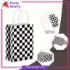 Black Checker Print Paper Bags Pack of 6 For Too Fast / Racing Car Theme Birthday Celebration