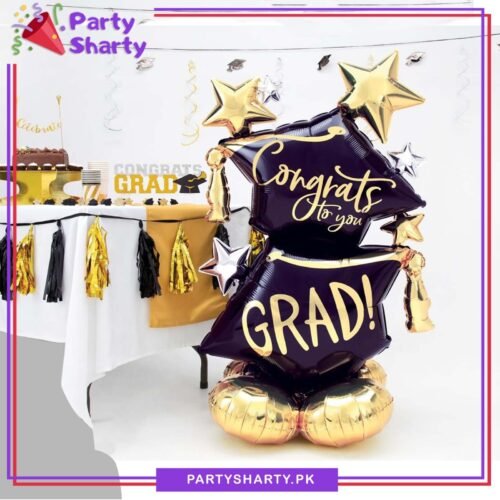 Congrats to You Grad! Golden & Black Airloonz Foil Balloon for Graduation Party Decoration & Celebration