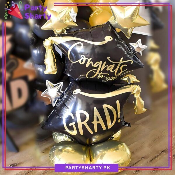 Congrats to You Grad! Golden & Black Airloonz Foil Balloon for Graduation Party Decoration & Celebration