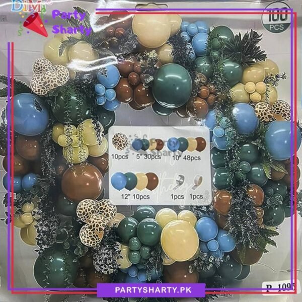 100pcs Sage Green, Dusty Blue, Apricot & Mocha Brown Balloons Garland Arch Set For Jungle / Safari Theme Decoration & Celebration