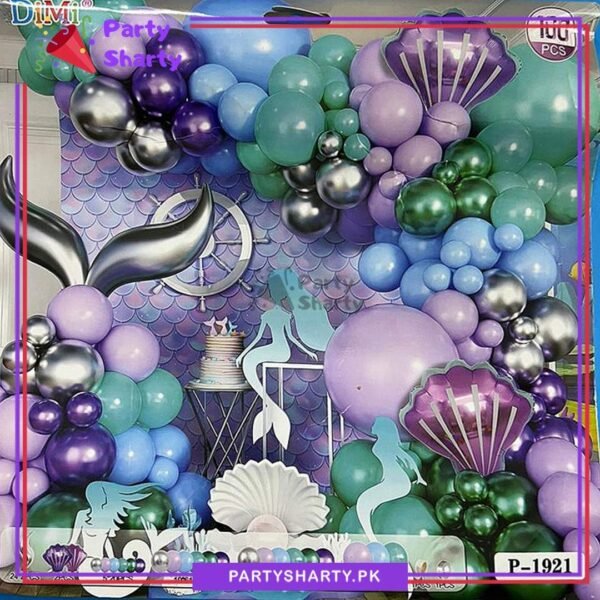 D-3 100pcs Mermaid Theme Balloons Garland Kit for Mermaid Theme Party Decorations & Celebration