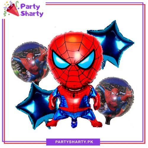 D-4 Spiderman Theme Foil Balloon Set - 5 Pieces for Theme Decoration & Celebration